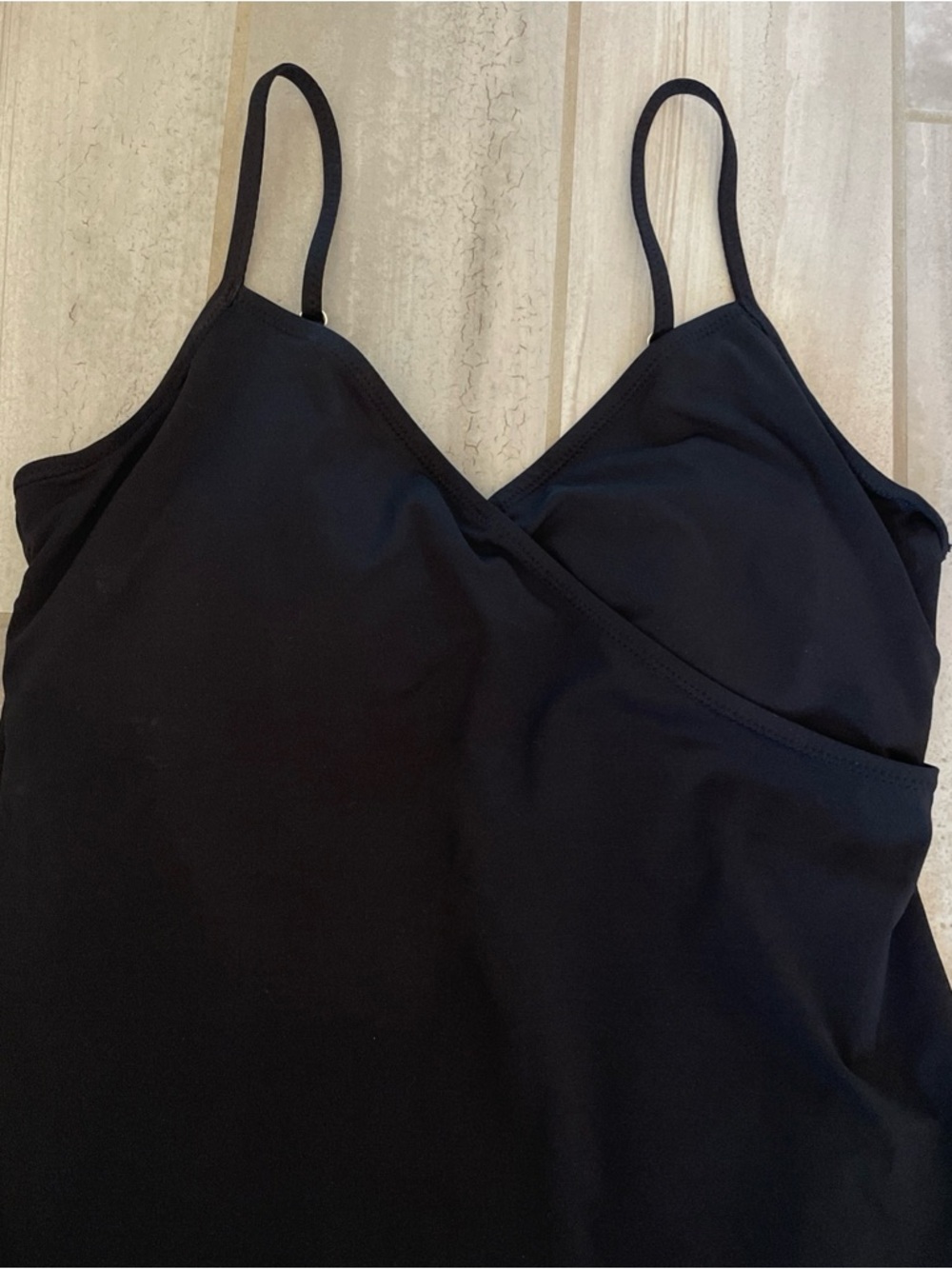 Garnet Hill Signature Surplice Wrap Front Swim Dress Black Size 12 One Piece - Picture 5 of 14